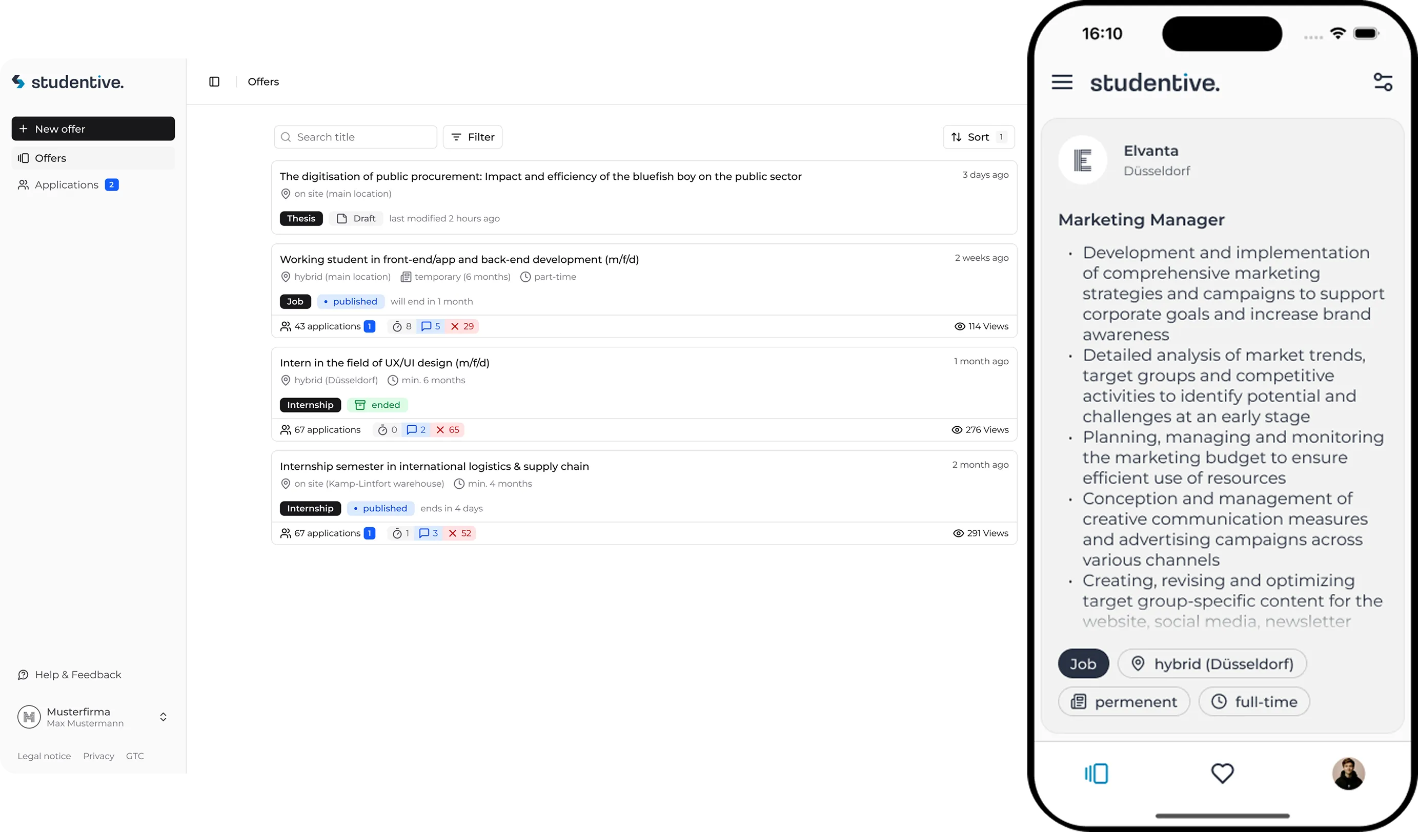 Desktop mockup of the studentive platform